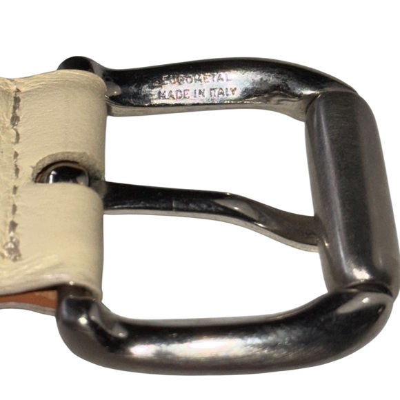 Vintage Albatros Cream Genuine Leather Belt Made in Italy Sz M EUROMETAL Buckle - Picture 2 of 9